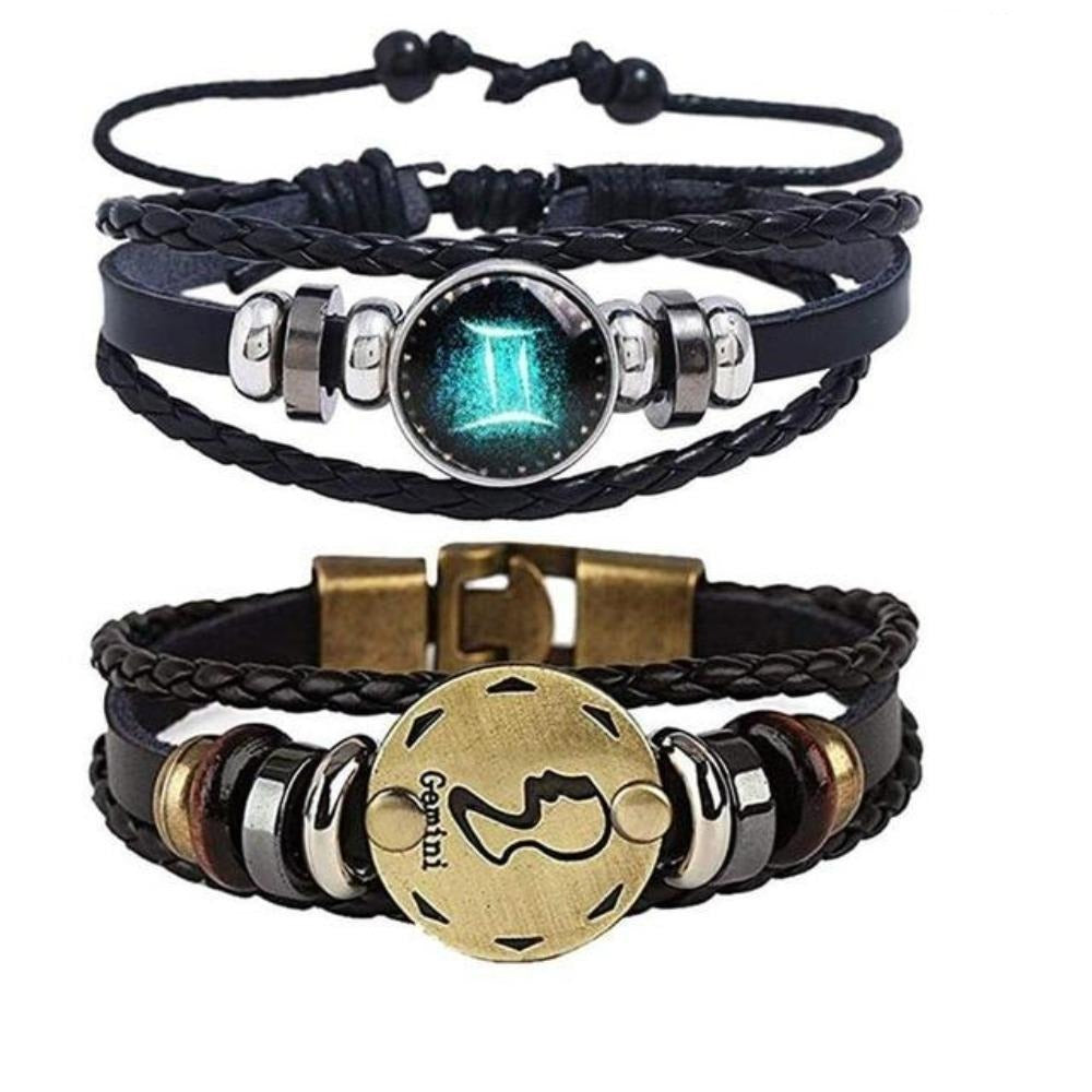 Mother's Day Gift Astrology Zodiac Braided Bracelet 2 Pack Horoscope Constellations (12 Designs) Luminous Glow In The Dark