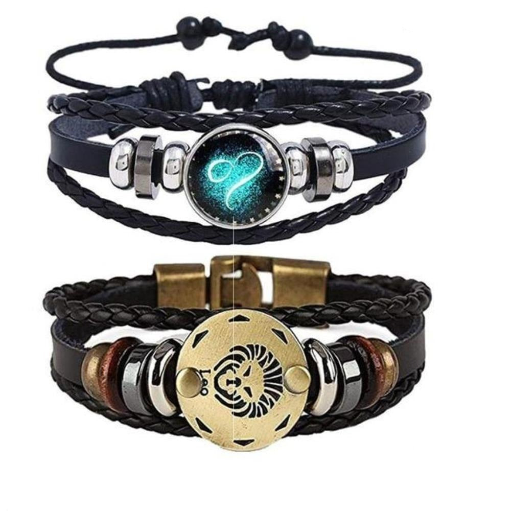 Mother's Day Gift Astrology Zodiac Braided Bracelet 2 Pack Horoscope Constellations (12 Designs) Luminous Glow In The Dark