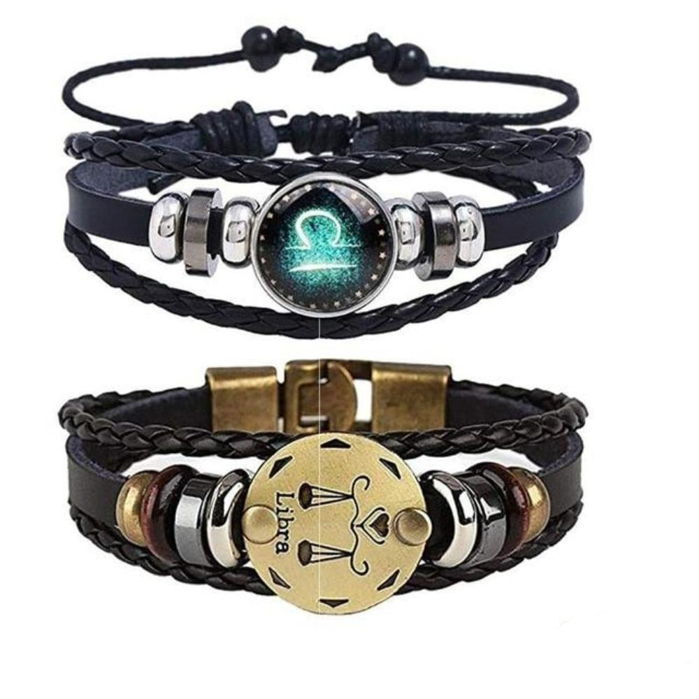 Mother's Day Gift Astrology Zodiac Braided Bracelet 2 Pack Horoscope Constellations (12 Designs) Luminous Glow In The Dark