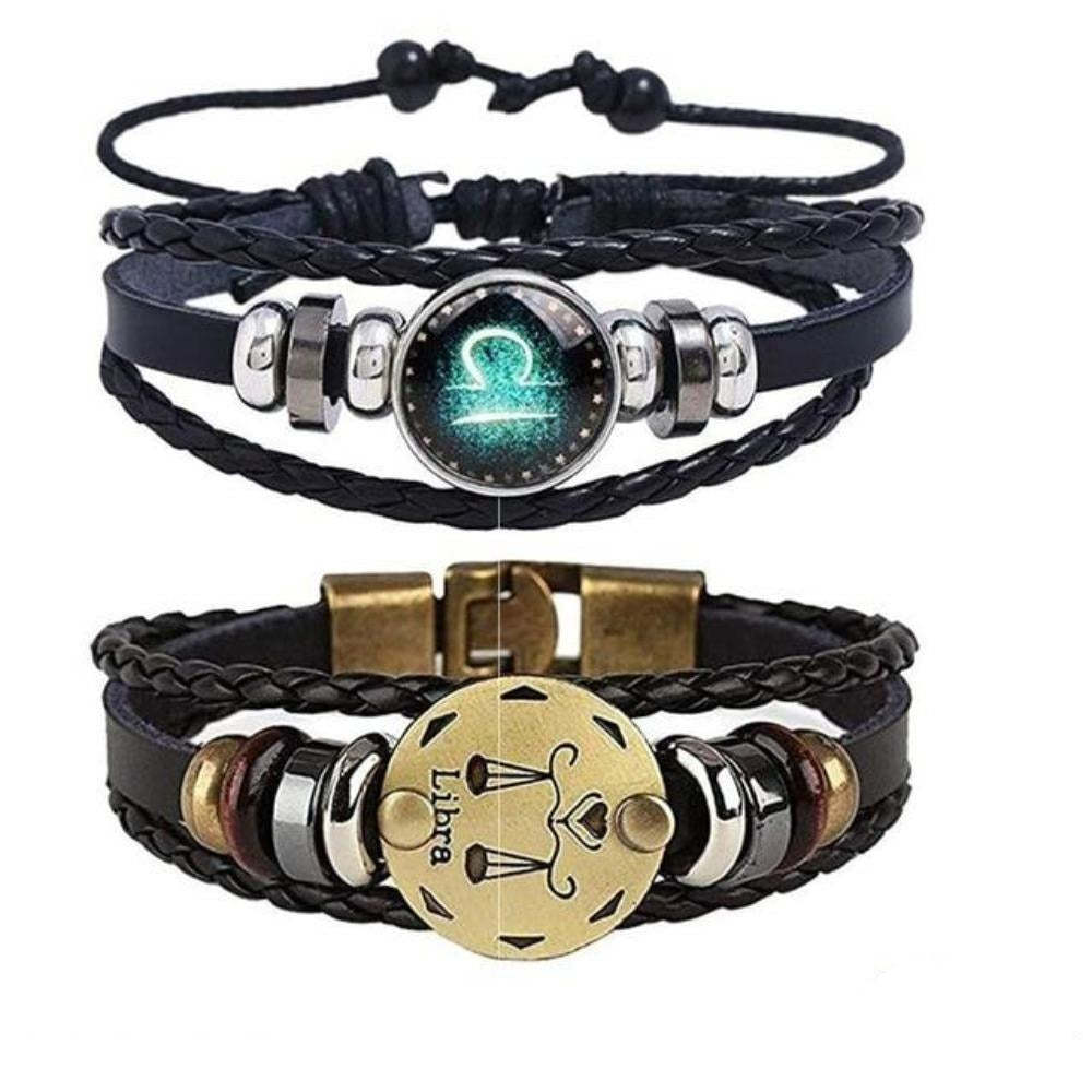 Mother's Day Gift Astrology Zodiac Braided Bracelet 2 Pack Horoscope Constellations (12 Designs) Luminous Glow In The Dark