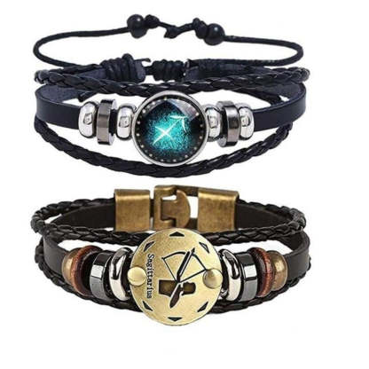 Mother's Day Gift Astrology Zodiac Braided Bracelet 2 Pack Horoscope Constellations (12 Designs) Luminous Glow In The Dark