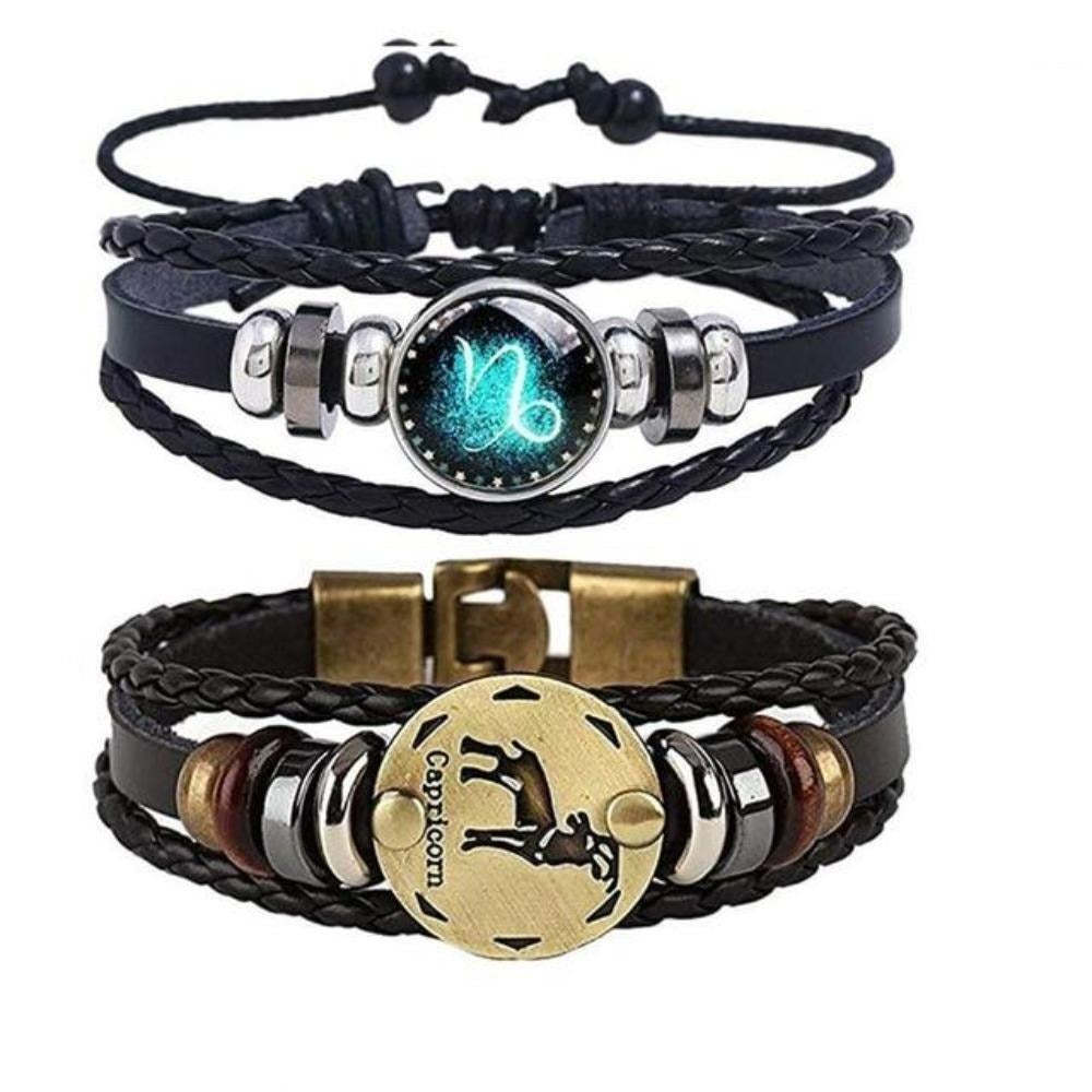 Mother's Day Gift Astrology Zodiac Braided Bracelet 2 Pack Horoscope Constellations (12 Designs) Luminous Glow In The Dark
