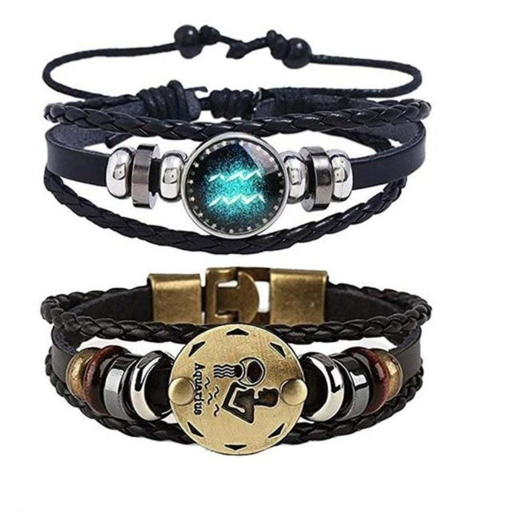 Mother's Day Gift Astrology Zodiac Braided Bracelet 2 Pack Horoscope Constellations (12 Designs) Luminous Glow In The Dark