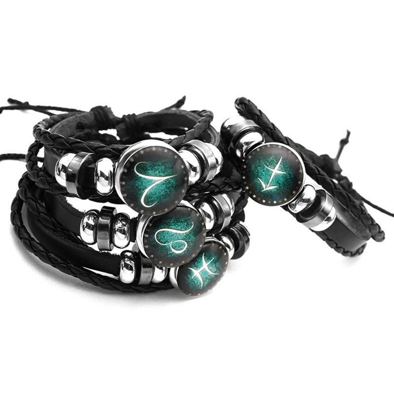 Mother's Day Gift Astrology Zodiac Braided Bracelet 2 Pack Horoscope Constellations (12 Designs) Luminous Glow In The Dark