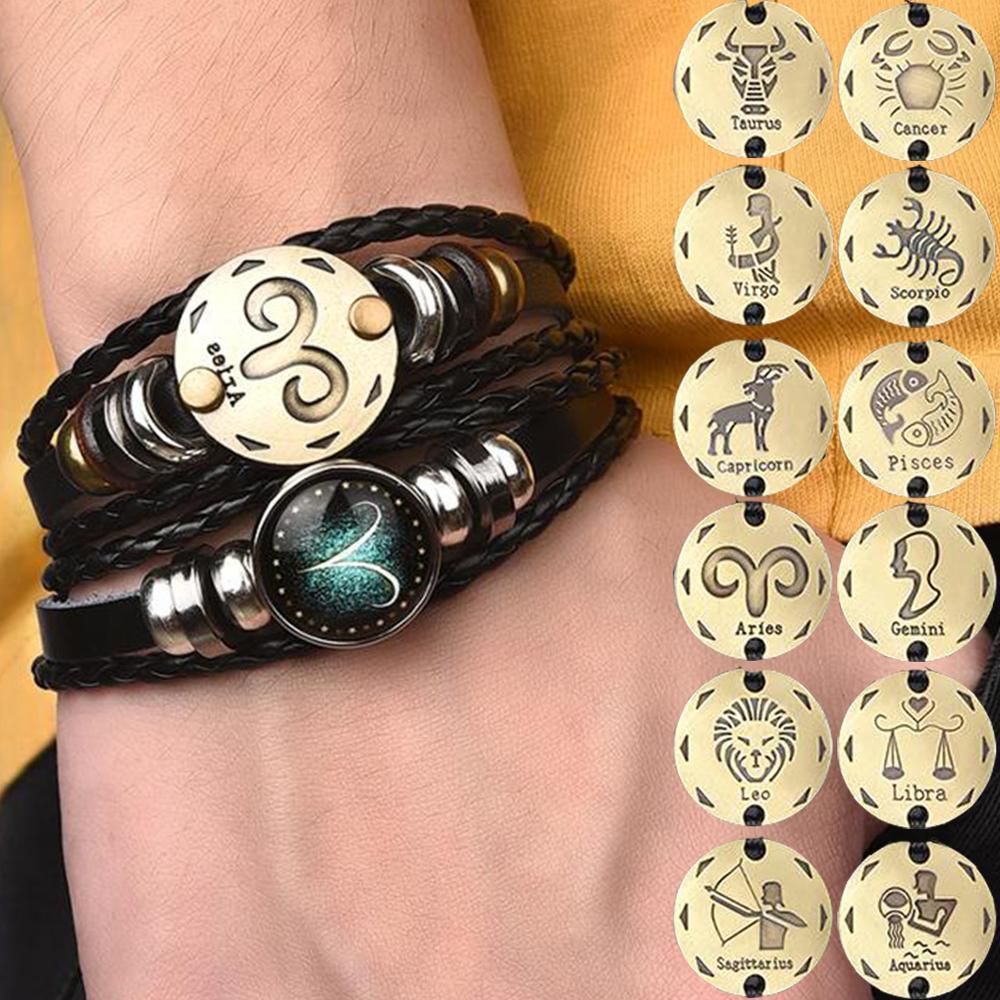 Mother's Day Gift Astrology Zodiac Braided Bracelet 2 Pack Horoscope Constellations (12 Designs) Luminous Glow In The Dark
