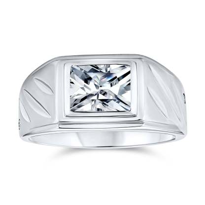 Christmas Gift Big Mens Square AAA CZ Engagement Statement Ring