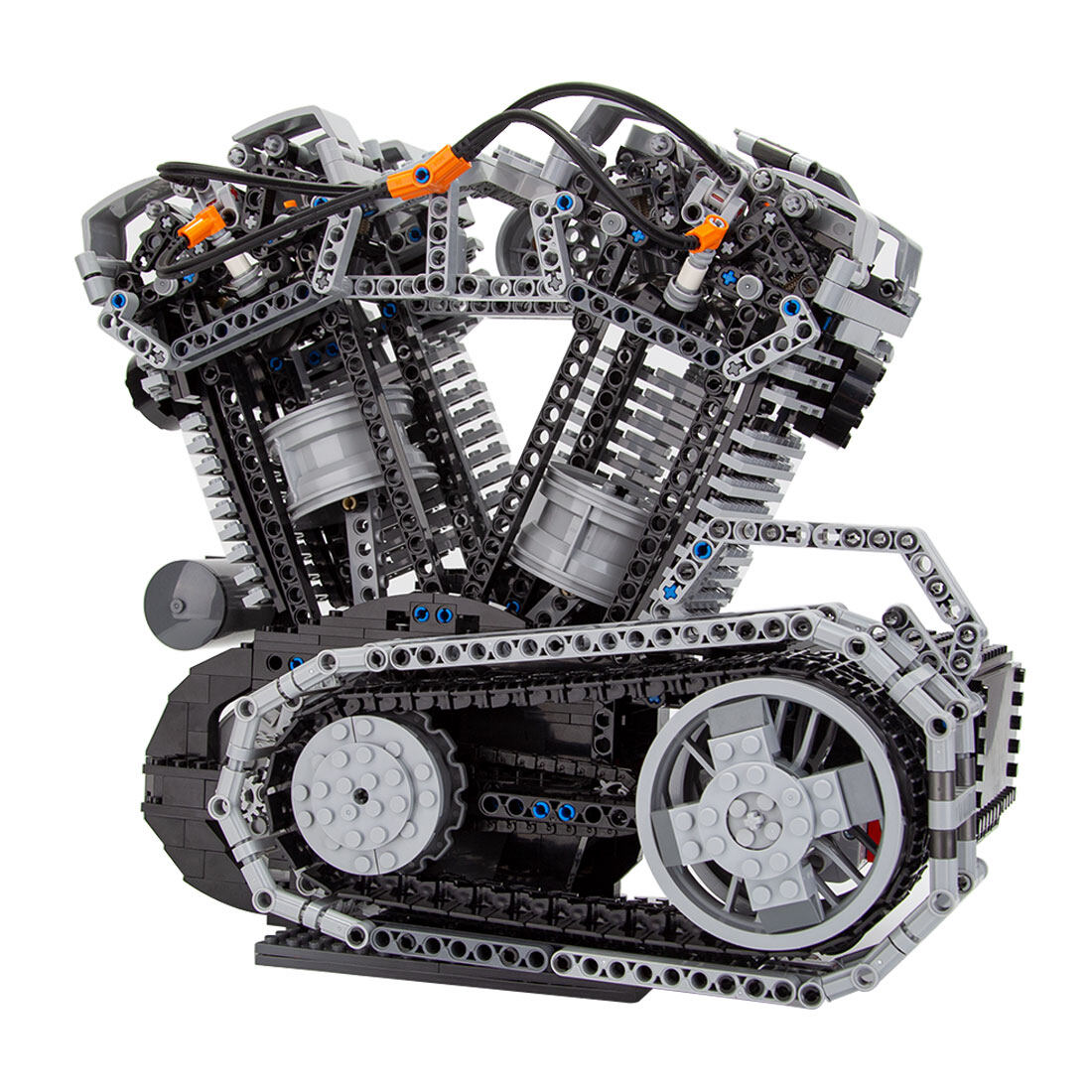 Milwaukee-Eight V-Twin OHV 8-Valve Four-Stroke Harley-Davidson MOC Motor Engine- 1653PCS-Build Your Own V2 Engine