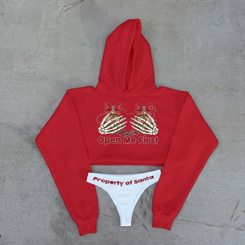 Christmas Cropped Hoodie and Thong Set