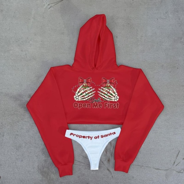 Christmas Cropped Hoodie and Thong Set