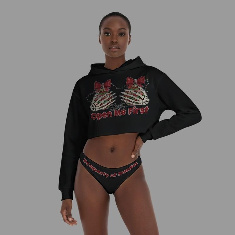 Christmas Cropped Hoodie and Thong Set