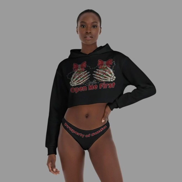 Christmas Cropped Hoodie and Thong Set