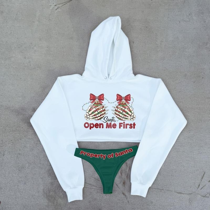 Christmas Cropped Hoodie and Thong Set