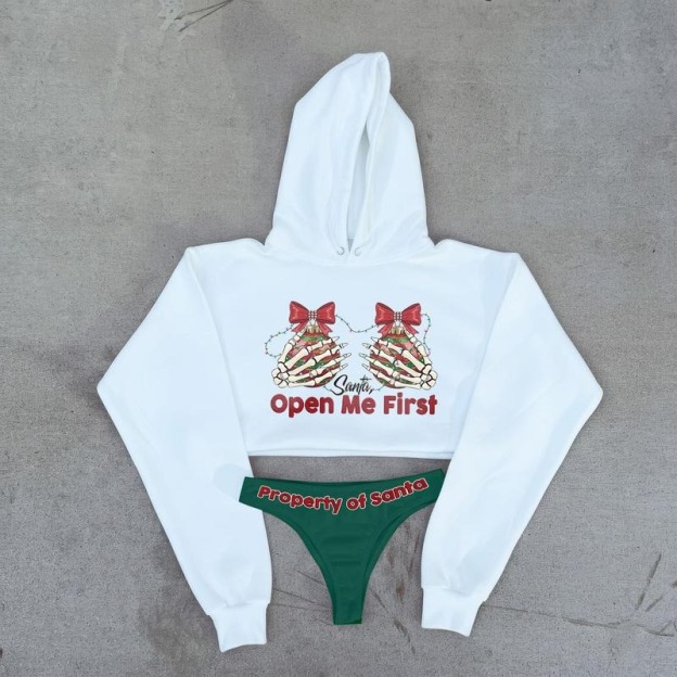 Christmas Cropped Hoodie and Thong Set