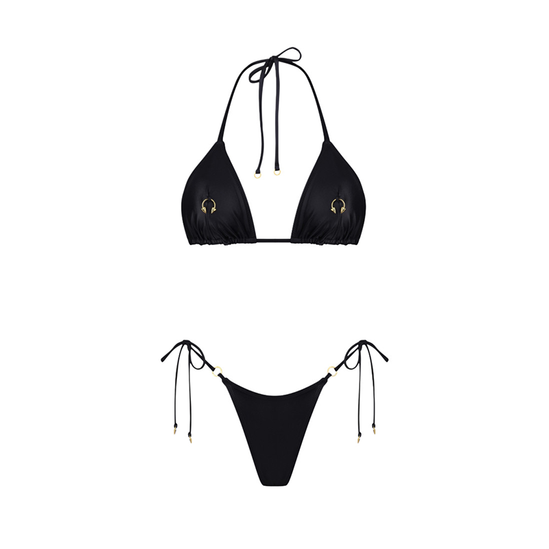 Metal buckle halter bikini