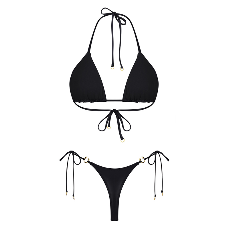 Metal buckle halter bikini