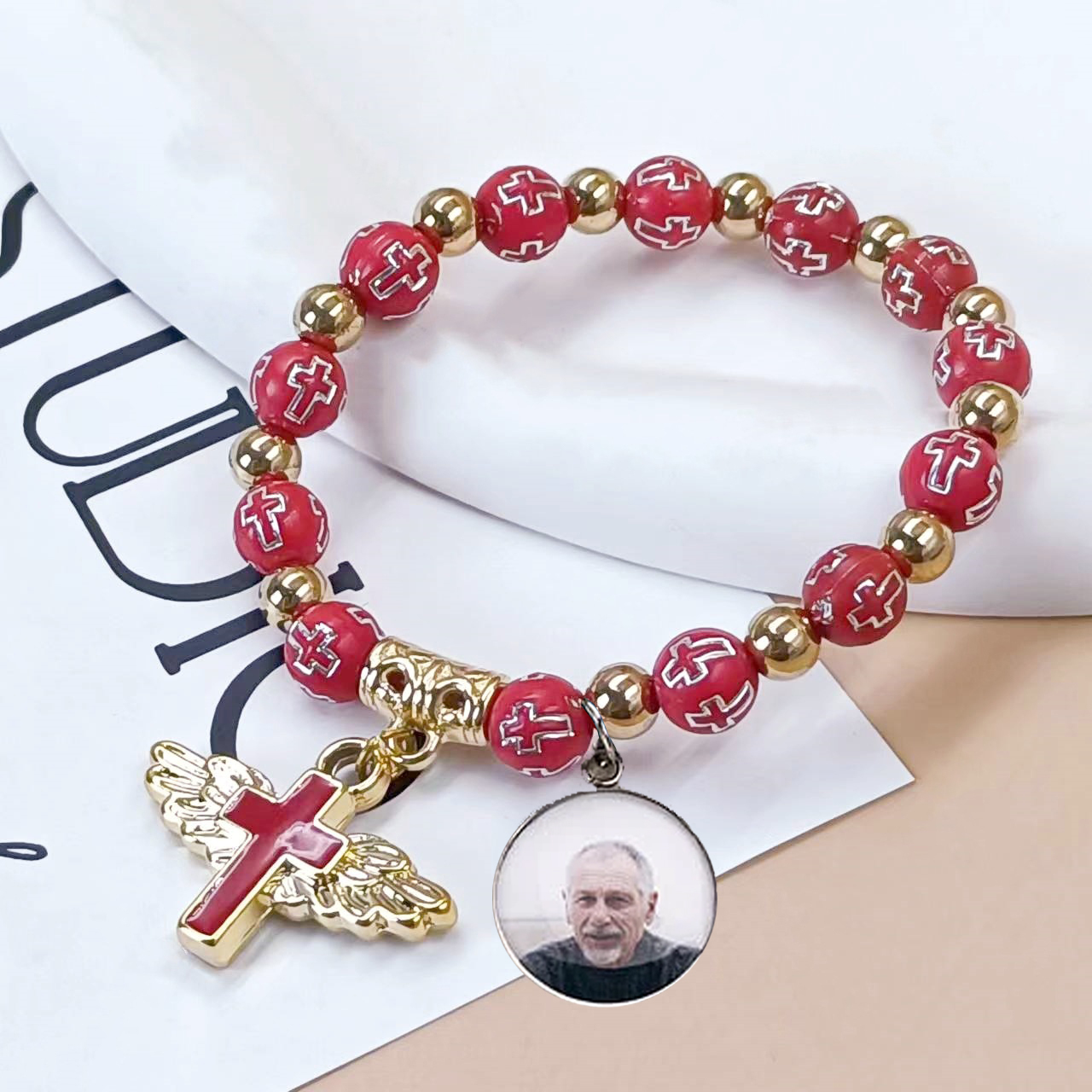 Personalized Cross Elastic Cord Memorial Bracelet