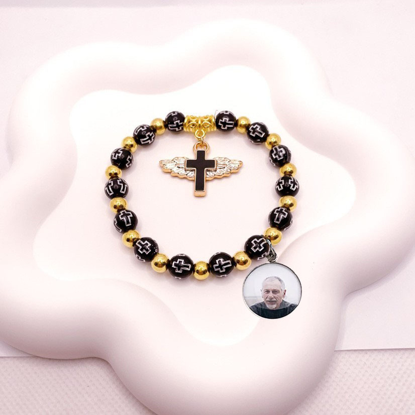 Personalized Cross Elastic Cord Memorial Bracelet