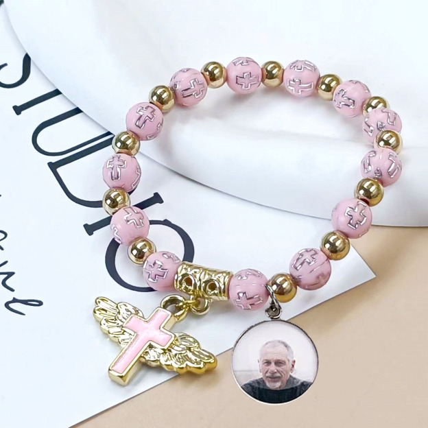 Personalized Cross Elastic Cord Memorial Bracelet