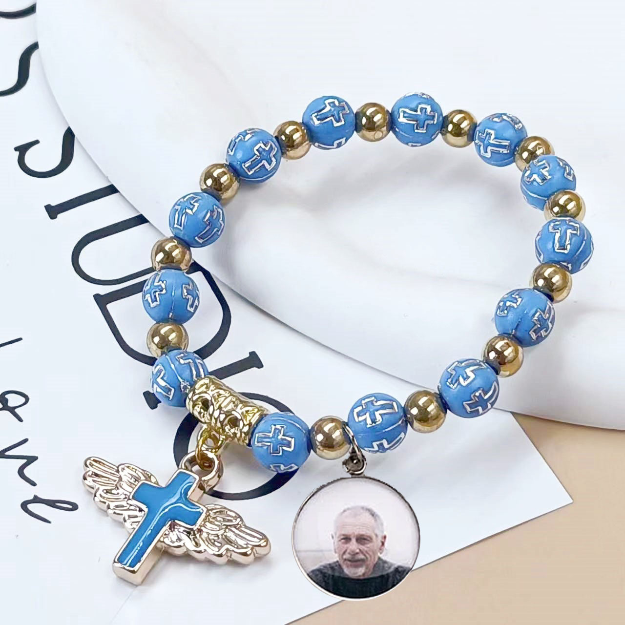 Personalized Cross Elastic Cord Memorial Bracelet