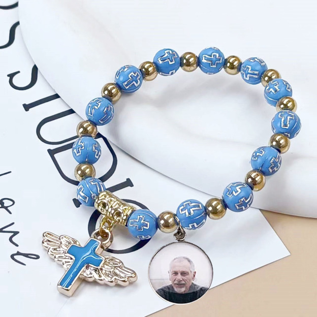 Personalized Cross Elastic Cord Memorial Bracelet