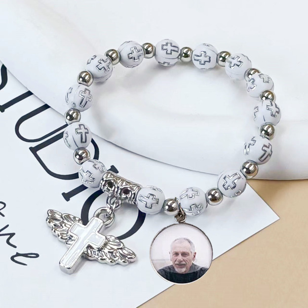 Personalized Cross Elastic Cord Memorial Bracelet