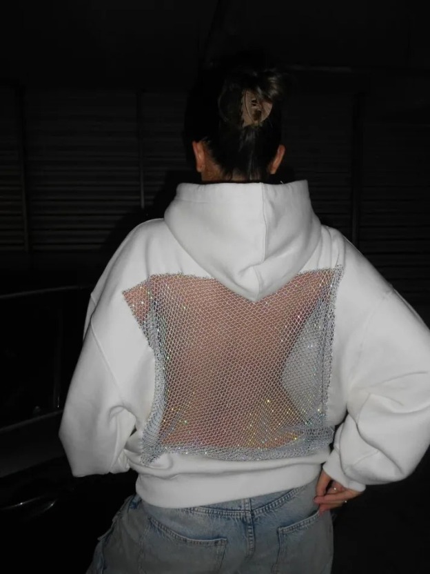 Backless Openwork Mesh Hoodie
