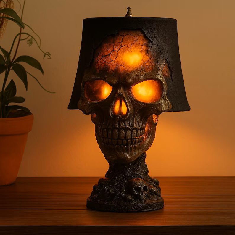 Spooky Resin Skull LED Lamp