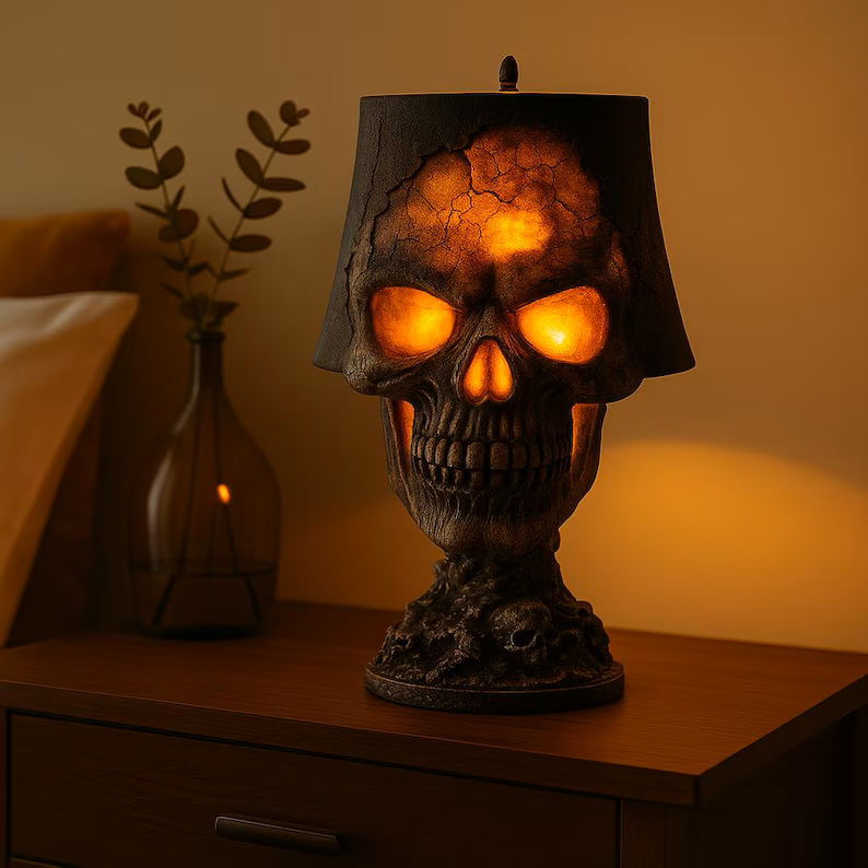Spooky Resin Skull LED Lamp