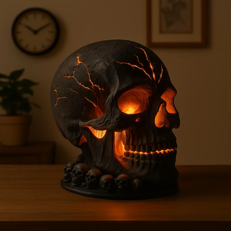 Spooky Resin Skull LED Lamp