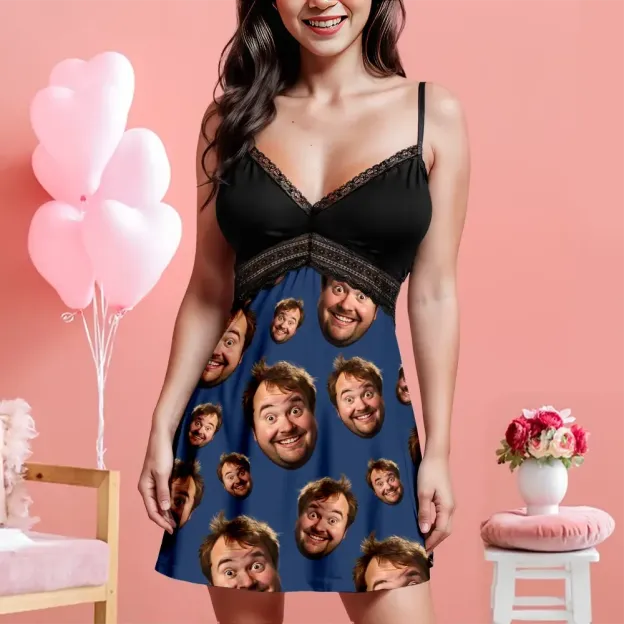 Custom Face Women Lace Suspender Sleepwear Personalized V-neck Multi-Color Nightwear