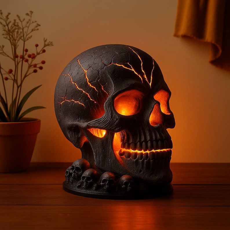 Spooky Resin Skull LED Lamp