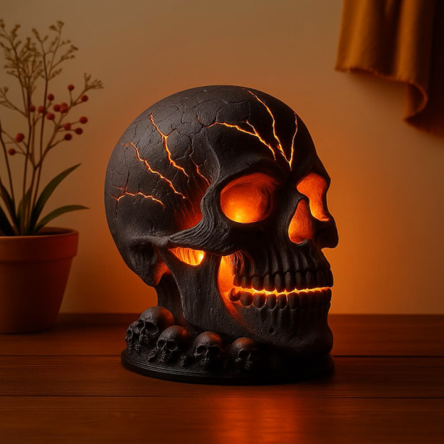 Spooky Resin Skull LED Lamp