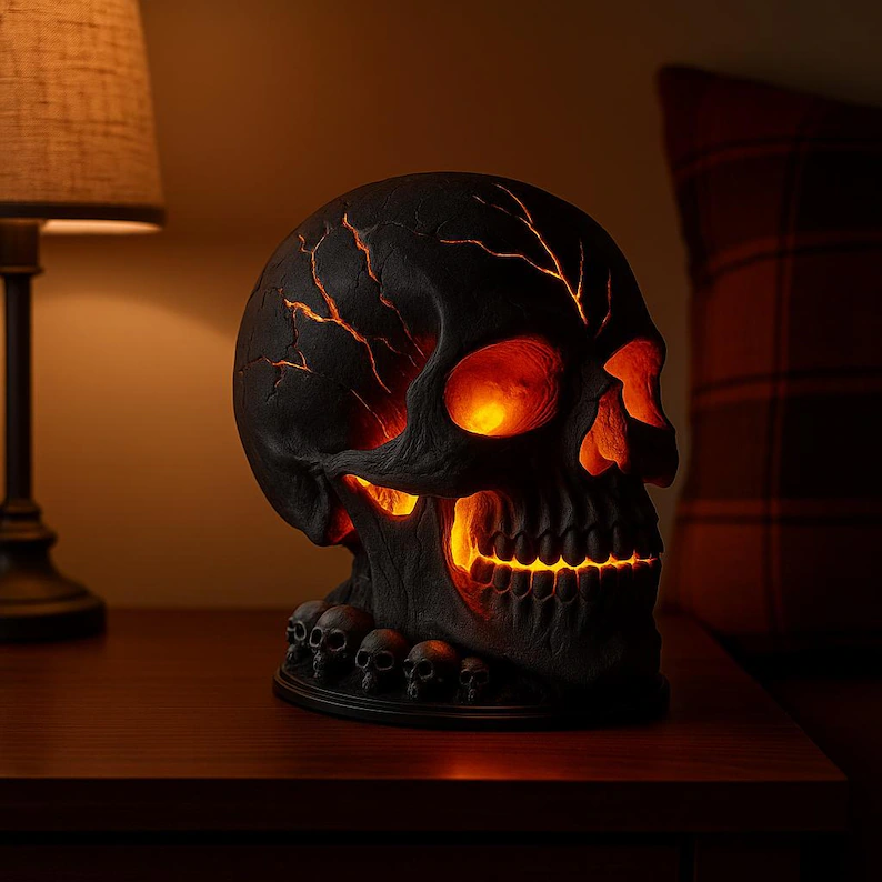 Spooky Resin Skull LED Lamp