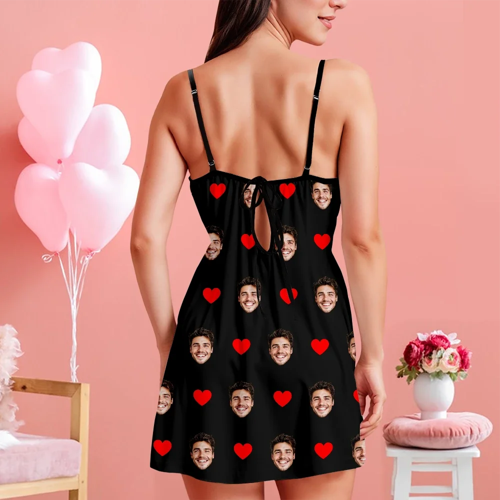 Custom Face Women Lace Suspender Sleepwear Personalized V-neck Multi-Color Nightwear