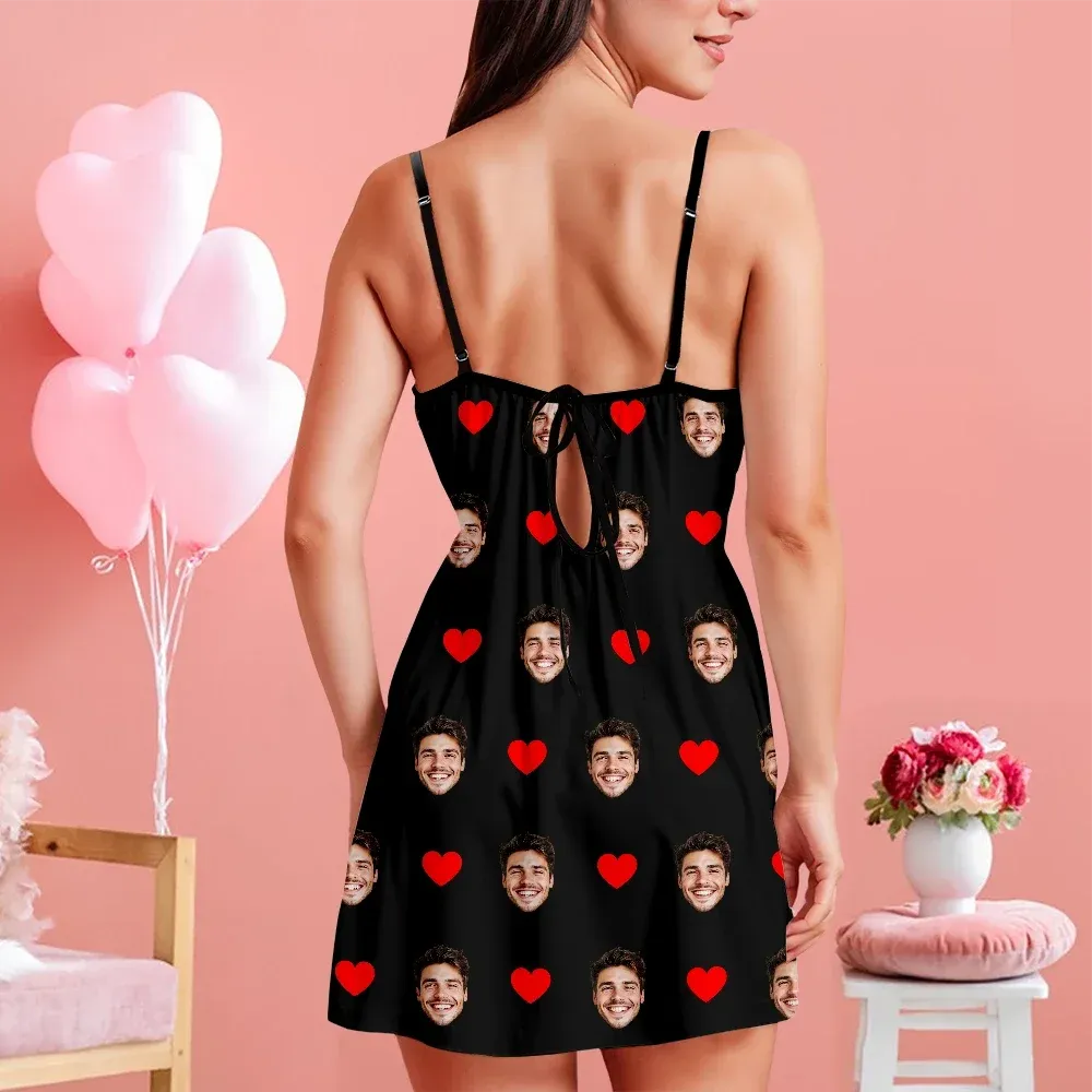 Custom Face Women Lace Suspender Sleepwear Personalized V-neck Multi-Color Nightwear