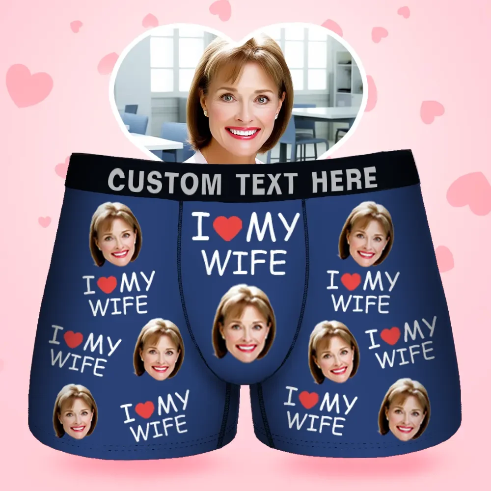 Custom Face Men's Boxer I Love My Wife Style Underwear,
