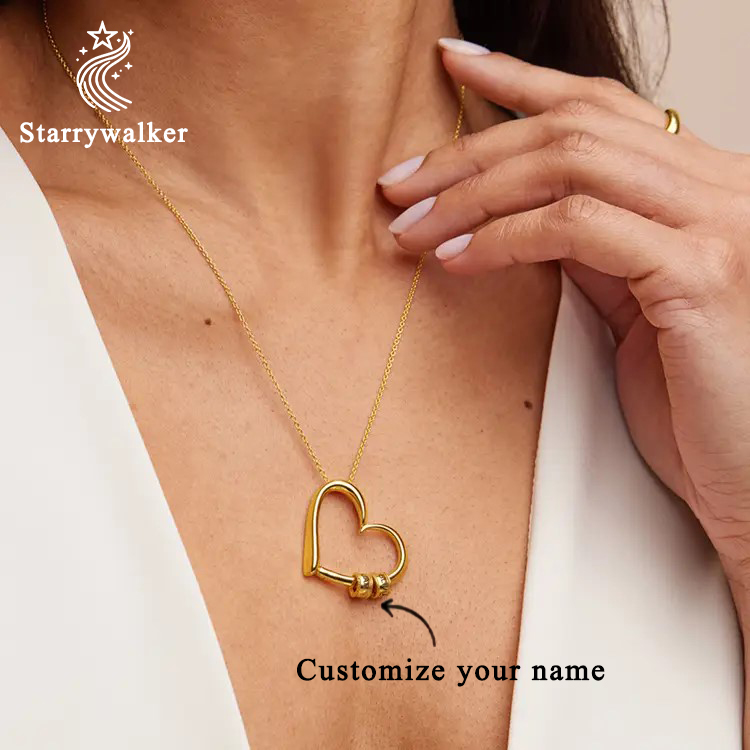 Custom Engraved Beads Charming Heart Necklace