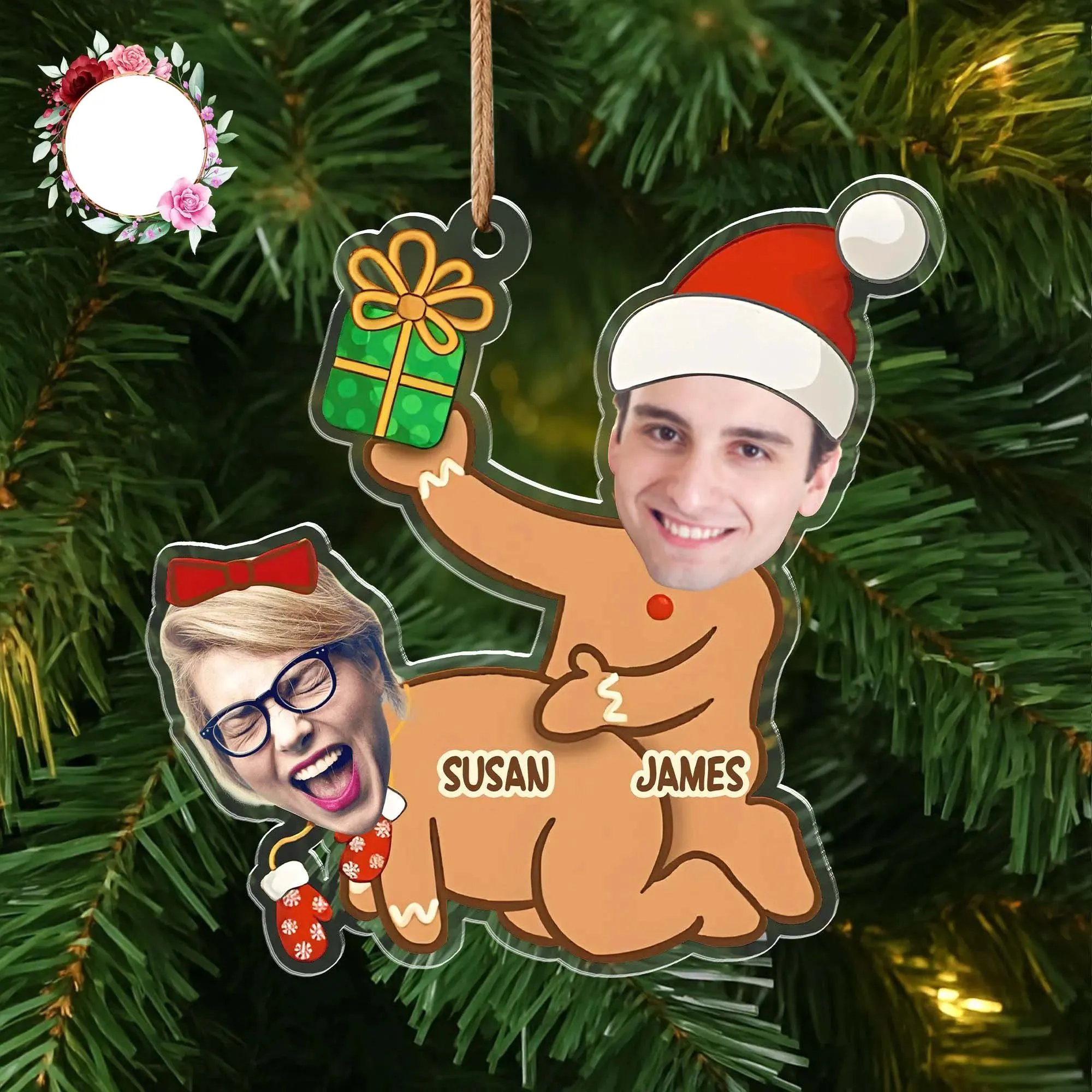 Customized photo naughty dirty gingerbread couple Christmas decoration