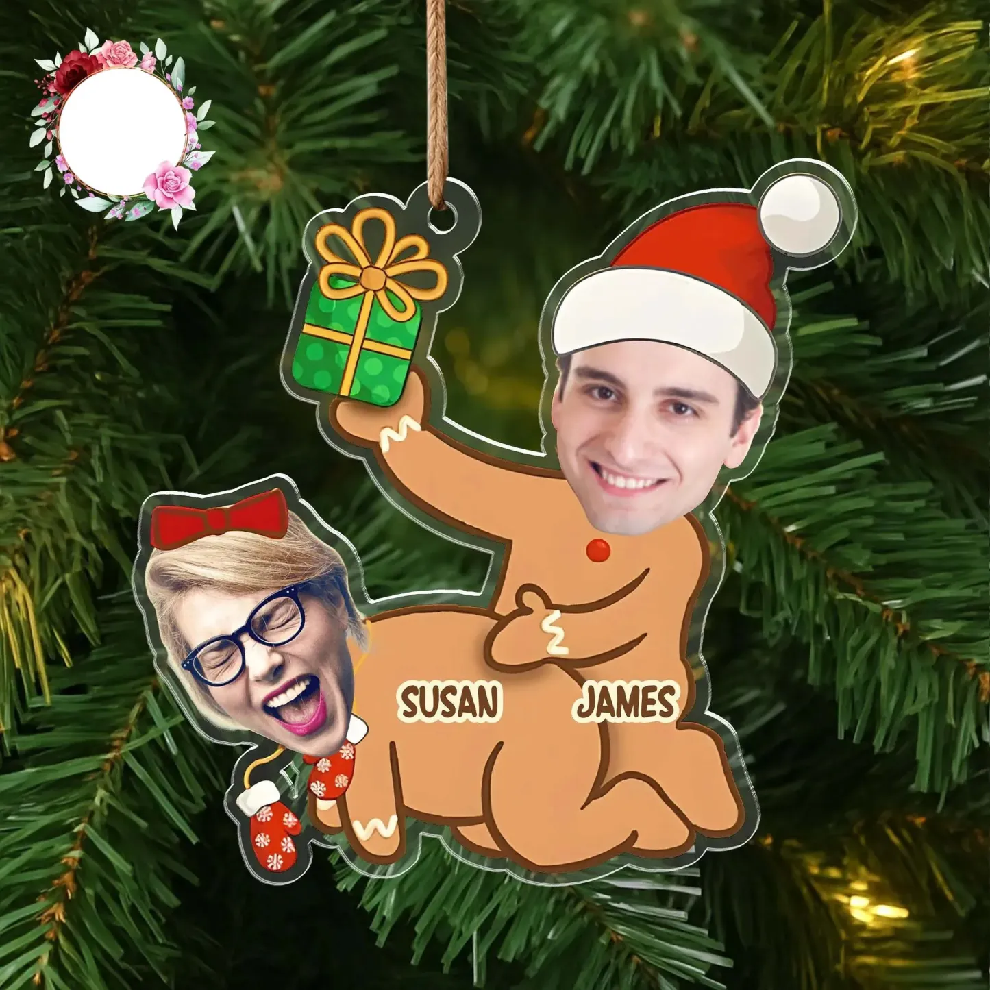 Customized photo naughty dirty gingerbread couple Christmas decoration