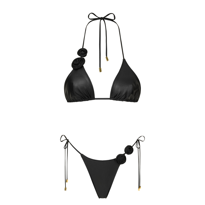 Thin-strapped triangle split swimsuit