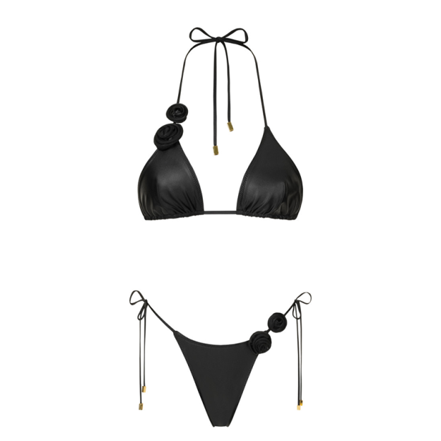 Thin-strapped triangle split swimsuit