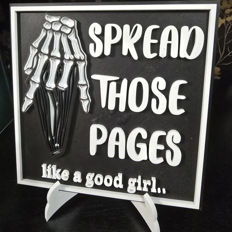 Spread Those Pages Sign Library Decorative Skeleton Hand Design for Book Lovers