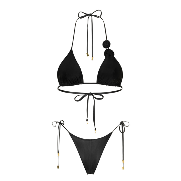 Thin-strapped triangle split swimsuit