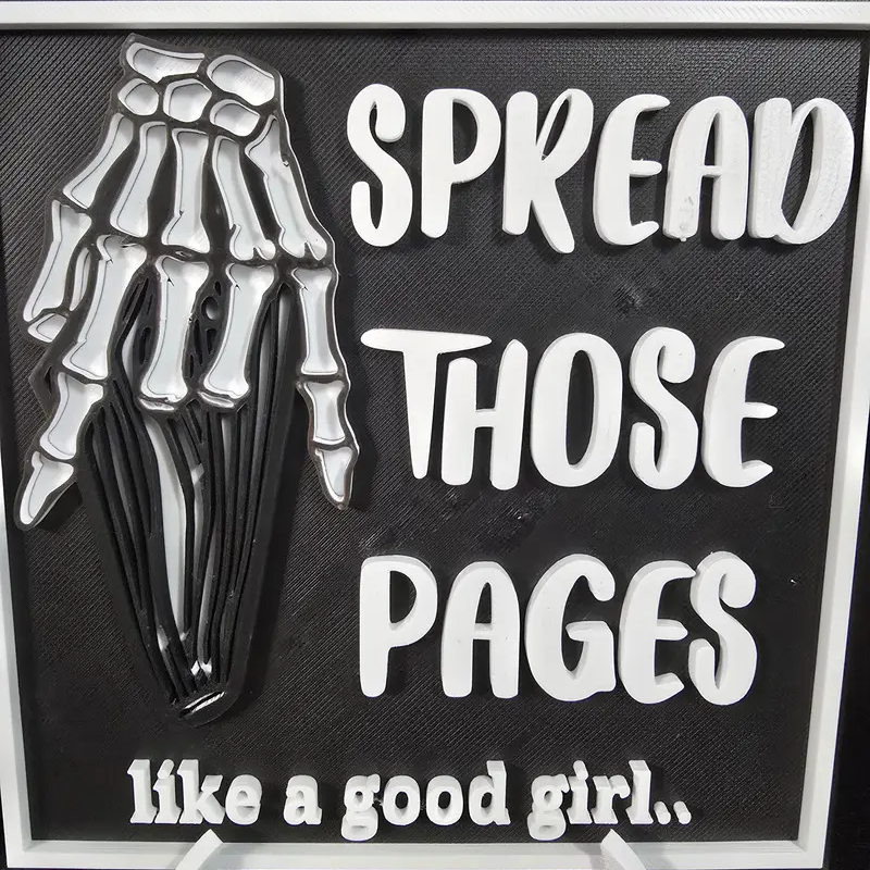 Spread Those Pages Sign Library Decorative Skeleton Hand Design for Book Lovers