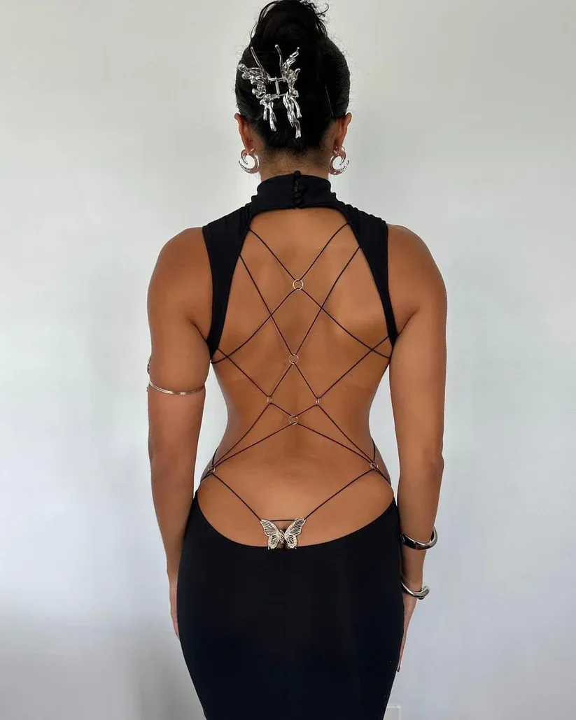 Midnight Butterfly Backless Maxi