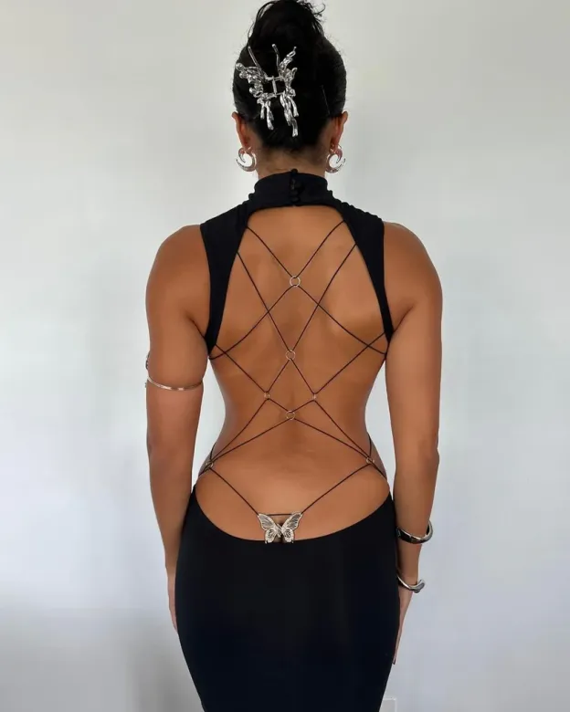 Midnight Butterfly Backless Maxi
