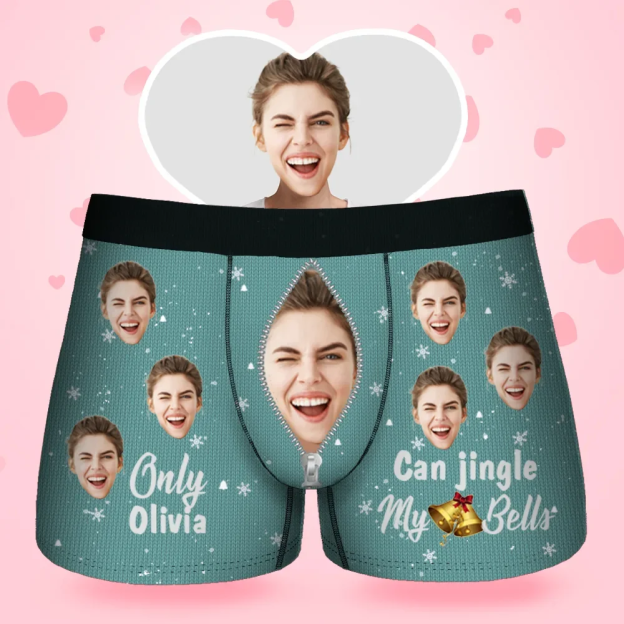 Custom Face Men's Boxer Jingle My Bells Gift For Boyfriend