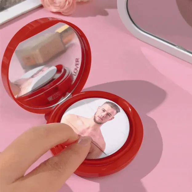 Custom Photo Powder Puff Funny Kisses Fluffy Personalized Image for Her Birthday Gift