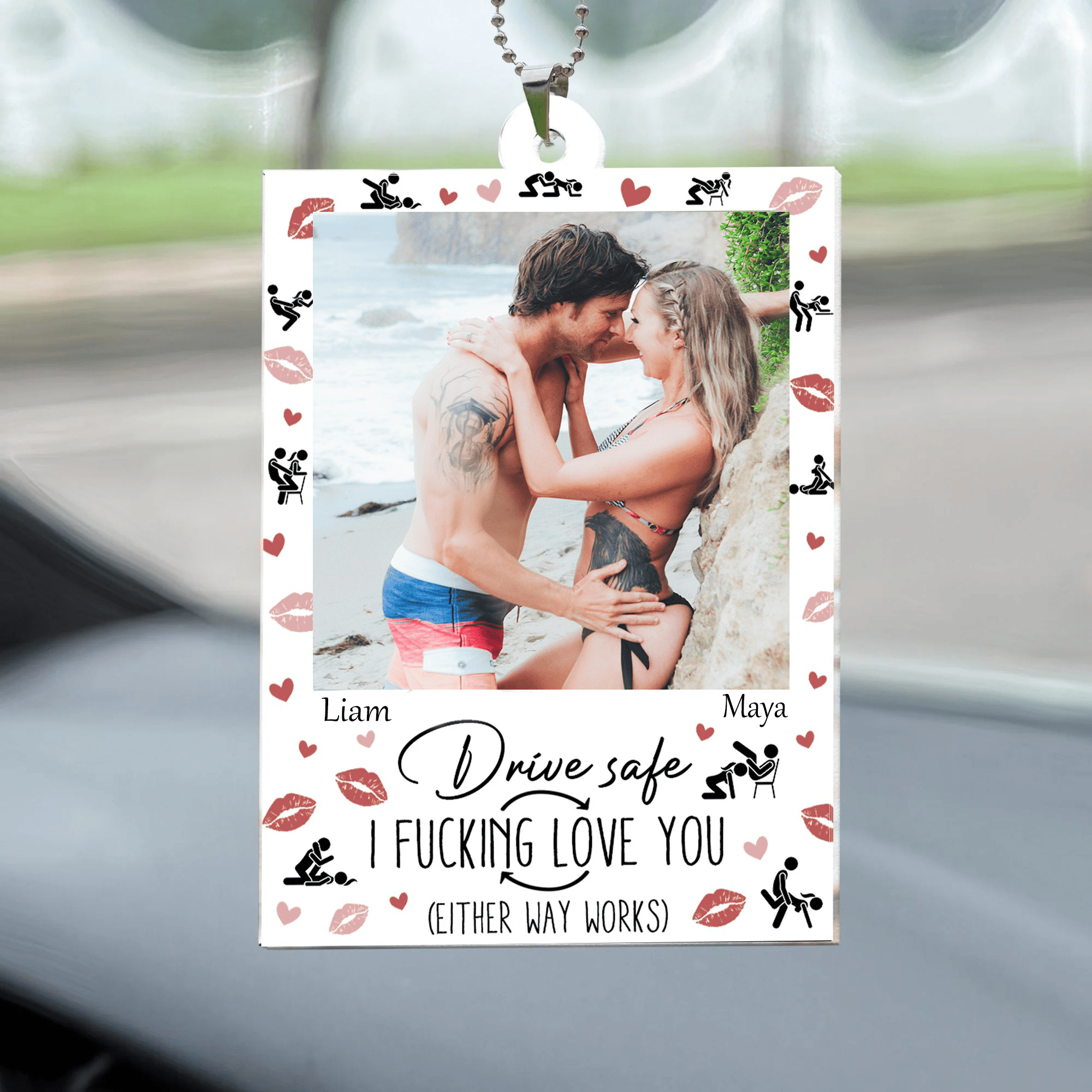 Personalized rearview mirror accessories for couples
