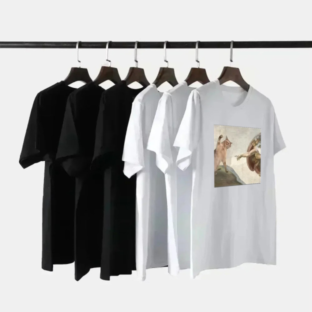 Humorous cat and Adam pattern casual T-shirt